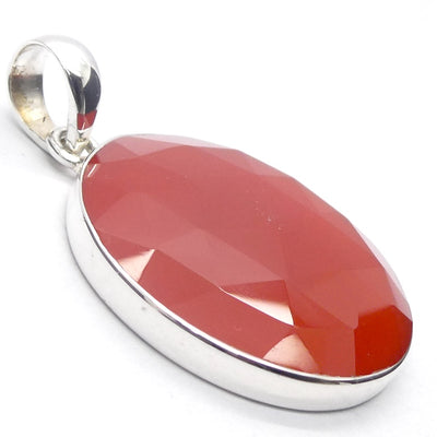 Carnelian Pendant | Large Round Cabochon | Checkerboard cut | 925 Sterling Silver | Good Colour & translucency | Crystal Heart Melbourne Australia est 1986 |