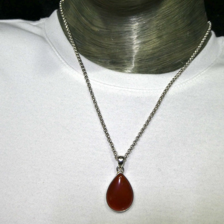 Carnelian Pendant | Teardrop Cabochon | 925 Sterling Silver | Good Colour & translucency | Creativity Focus | Crystal Heart Melbourne Australia est 1986 |