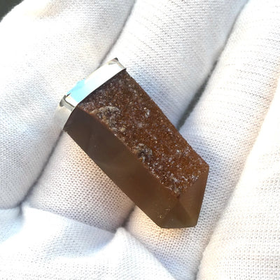 Carnelian Agate Pendant |Single Point | Druzy Quartz | Light Banding | Silver Plate | Good Color | Genuine Gems from Crystal Heart Melbourne Australia est 1986 