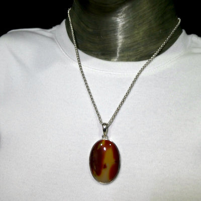 Carnelian Agate Pendant | Oval Cabochon | Organic patterning | 925 Sterling Silver | Good Colour & translucency | Crystal Heart Melbourne Australia est 1986 |