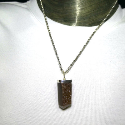 Carnelian Pendant, Druzy Single Point, Silver Plate.