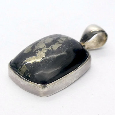 Golden Pyrites in Black Basalt Pendant | 925 Sterling Silver Setting | Heart Shield Protect | Prosperity | Practical Intuition | Crystal Heart Melbourne est 1986