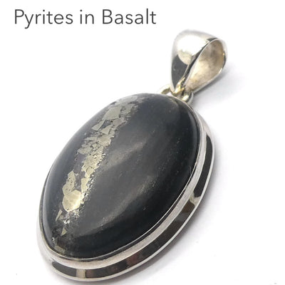 Golden Pyrites in Black Basalt Pendant | 925 Sterling Silver Setting | Heart Shield Protect | Prosperity | Practical Intuition | Crystal Heart Melbourne est 1986