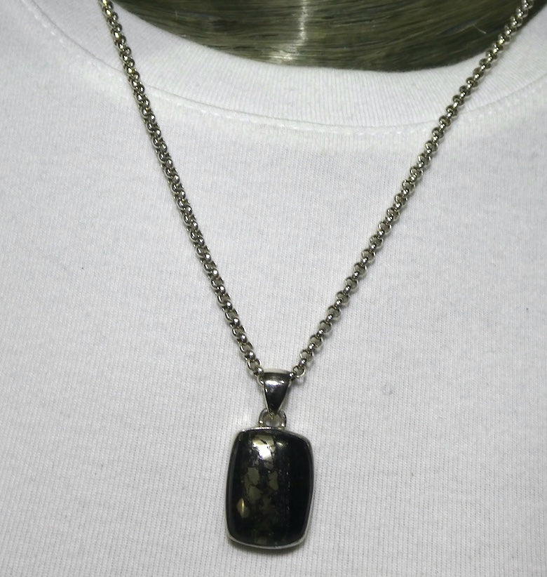 Golden Pyrites in Black Basalt Pendant | 925 Sterling Silver Setting | Heart Shield Protect | Prosperity | Practical Intuition | Crystal Heart Melbourne est 1986