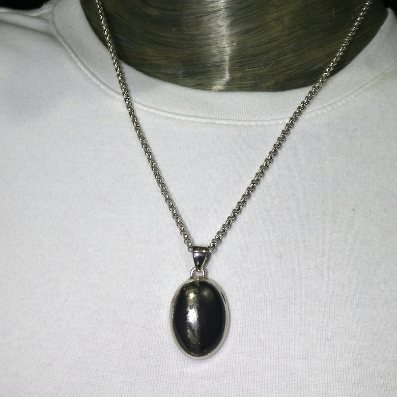 Golden Pyrites in Black Basalt Pendant | 925 Sterling Silver Setting | Heart Shield Protect | Prosperity | Practical Intuition | Crystal Heart Melbourne est 1986