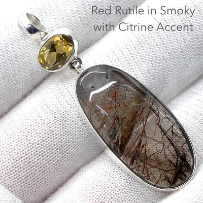 Red Rutilate Smoky Quartz Pendant | Faceted Citrine Accent | 925 Sterling Silver | Crown Chakra | New Directions | Prosperity | Genuine Gems from Crystal Heart Australia since 1986
