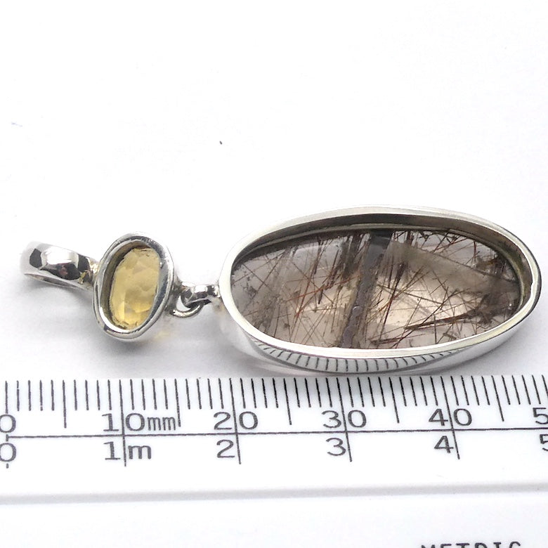 Red Rutilate Smoky Quartz Pendant | Faceted Citrine Accent | 925 Sterling Silver | Crown Chakra | New Directions | Prosperity | Genuine Gems from Crystal Heart Australia since 1986