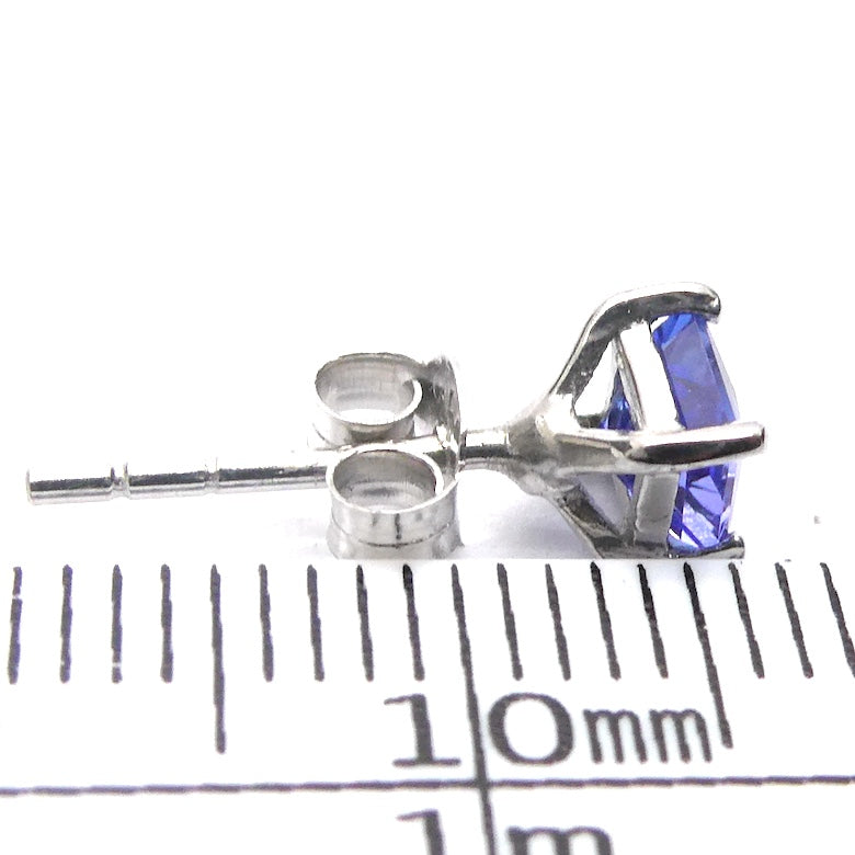 Tanzanite Stud Earrings, Faceted AAA Squares, 925 Sterling Silver