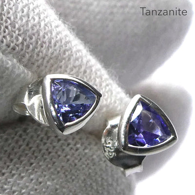 Tanzanite Gemstone Stud Earrings | Faceted Trilliants | AA Grade | Achieve your spiritual potential  | Genuine Gems from Crystal Heart Melbourne since 1986