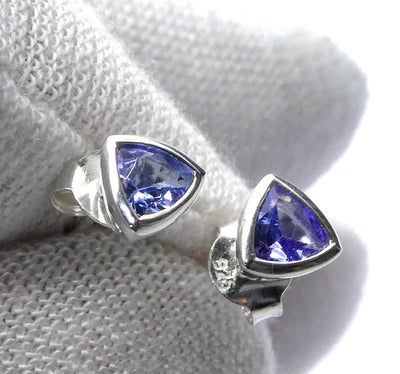 Tanzanite Gemstone Stud Earrings | Faceted Trilliants | AA Grade | Achieve your spiritual potential  | Genuine Gems from Crystal Heart Melbourne since 1986