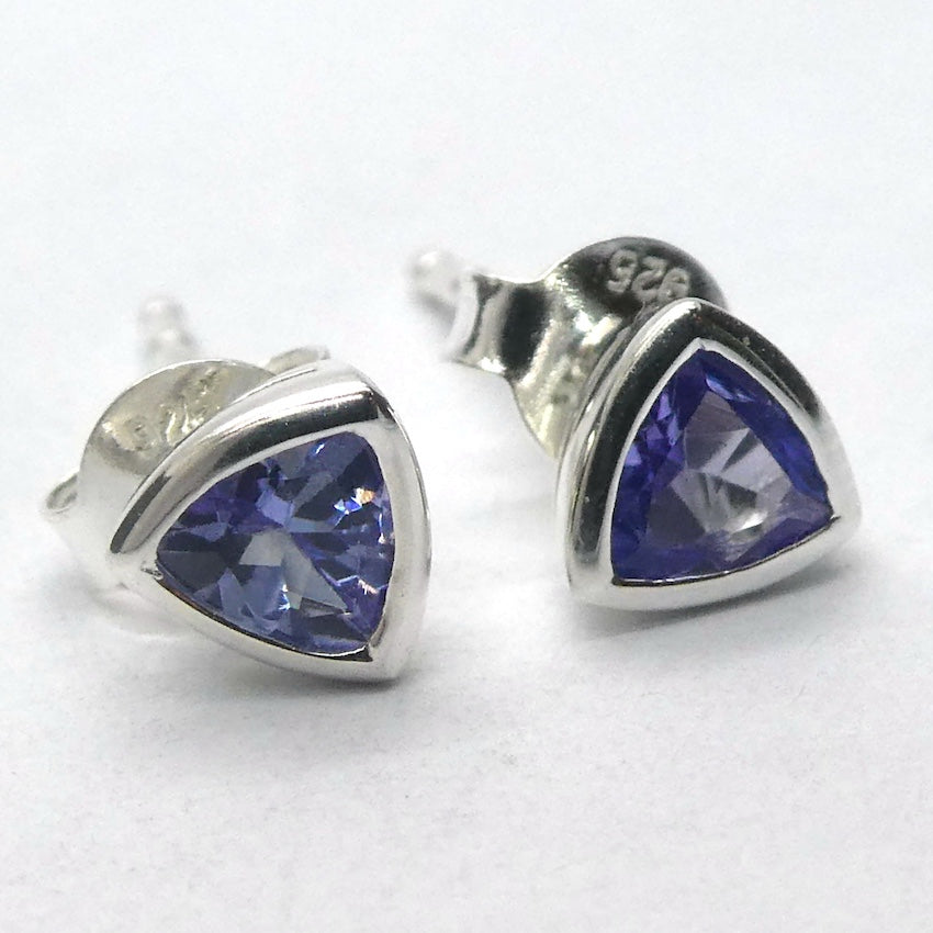 Tanzanite Gemstone Stud Earrings | Faceted Trilliants | AA Grade | Achieve your spiritual potential  | Genuine Gems from Crystal Heart Melbourne since 1986