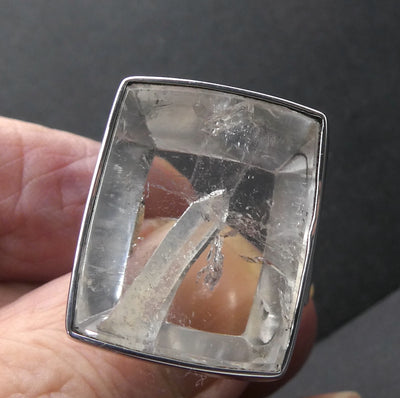 Manifestation Quartz Ring | Deep Oblong | 925 Silver | US Size 9.5 | AUS S 1/2 | nice enclosed point | Genuine Gems from Crystal Heart Australia since 1986