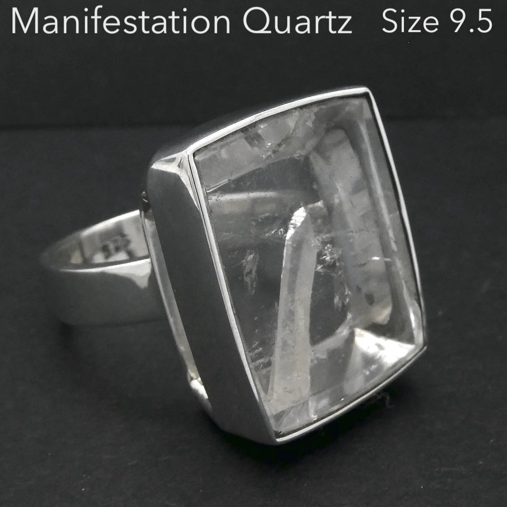 Manifestation Quartz Ring | Deep Oblong | 925 Silver | US Size 9.5 | AUS S 1/2 | nice enclosed point | Genuine Gems from Crystal Heart Australia since 1986