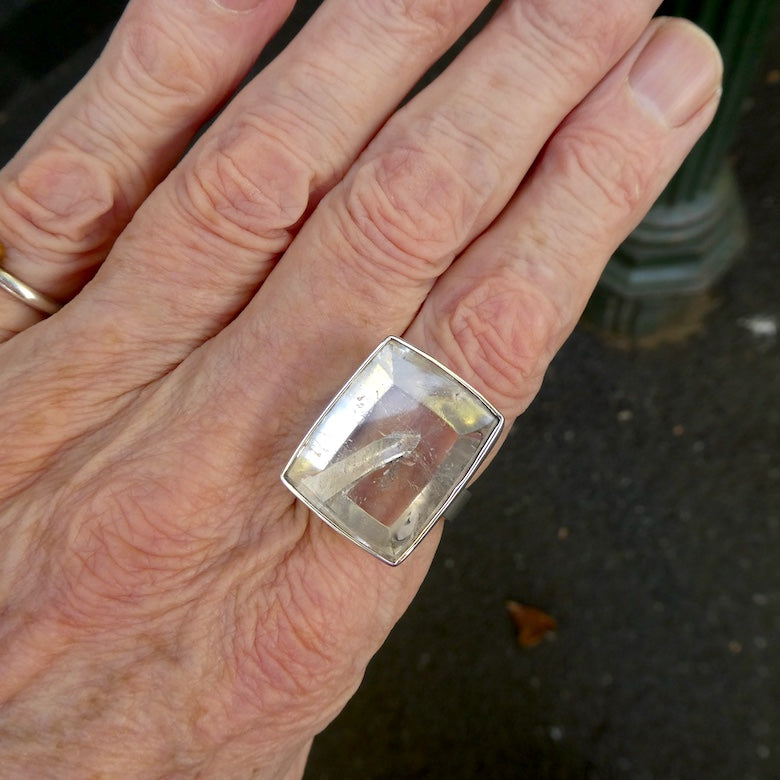 Manifestation Quartz Ring | Deep Oblong | 925 Silver | US Size 9.5 | AUS S 1/2 | nice enclosed point | Genuine Gems from Crystal Heart Australia since 1986