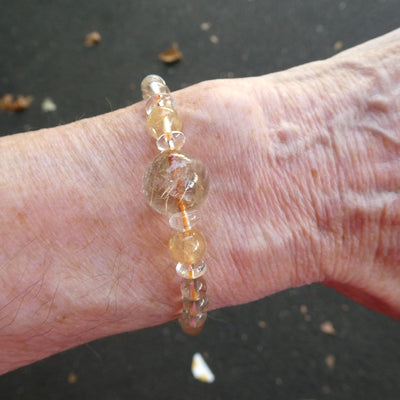 Stretch Bracelet | Rutilated Centre with Clear Quartz and Citrine | Crown Chakra | New Directions | Prosperity | Crystal Heart Australia est 1986