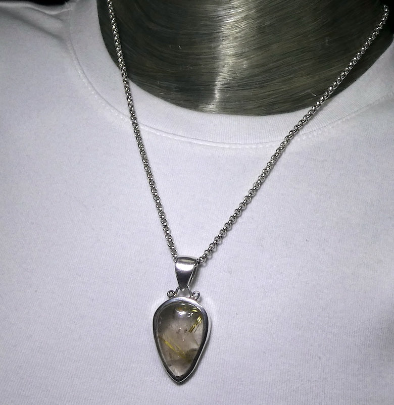 Rutilated Quartz Pendant | Bright Gold Rutile | Smoky Quartz | 925 Sterling Silver | Crown Chakra | New Directions | Prosperity | Crystal Heart Australia est 1986