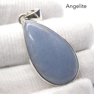 Angelite Pendant | Cabochon Teardrop | 925 Sterling Silver | Light Blue Stone | Peaceful and Soothing | Wholesomeness and Contentment | Allowing Deep Healing and Intuitive or Angelic connection | Genuine gems from Crystal Heart Melbourne Australia since 1986
