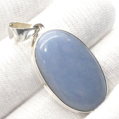 Angelite Pendant | Cabochon Oval | 925 Sterling Silver | Light Blue Stone | Peaceful and Soothing | Wholesomeness and Contentment | Allowing Deep Healing and Intuitive or Angelic connection | Genuine gems from Crystal Heart Melbourne Australia since 1986
