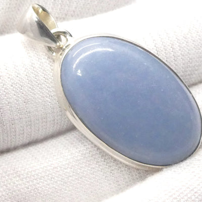Angelite Pendant | Cabochon Oval | 925 Sterling Silver | Light Blue Stone | Peaceful and Soothing | Wholesomeness and Contentment | Allowing Deep Healing and Intuitive or Angelic connection | Genuine gems from Crystal Heart Melbourne Australia since 1986
