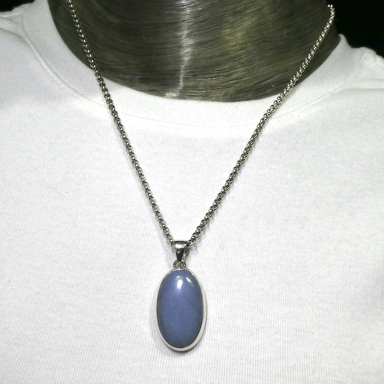 Angelite Pendant | Cabochon Oval | 925 Sterling Silver | Light Blue Stone | Peaceful and Soothing | Wholesomeness and Contentment | Allowing Deep Healing and Intuitive or Angelic connection | Genuine gems from Crystal Heart Melbourne Australia since 1986
