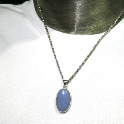 Angelite Pendant | Cabochon Oval | 925 Sterling Silver | Light Blue Stone | Peaceful and Soothing | Wholesomeness and Contentment | Allowing Deep Healing and Intuitive or Angelic connection | Genuine gems from Crystal Heart Melbourne Australia since 1986
