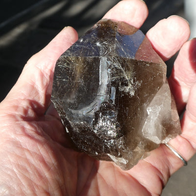 Rutilated Smoky Quartz Specimen | Bright Gold Rutile | Mellow Smoky Quartz | Crown Chakra | New Directions | Prosperity | Crystal Heart Australia est 1986