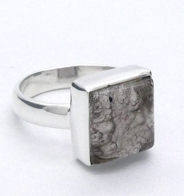 Agni Manitite Ring | Cabochon Top, Raw Underneath | 925 Sterling Silver | Open back | US 6.75 | AUS Size N | Genuine Gems from Crystal Heart Melbourne Australia since 1986