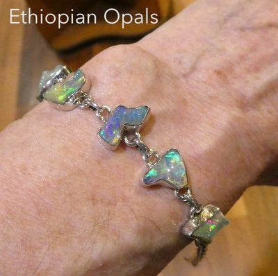 Ethiopian Opal Bracelet | Five Freeform gems | 925 Sterling Silver | Lively Colours | Length Adjust | Genuine Gemstones from  Crystal Heart Australia since 1986