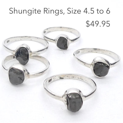 Noble Shungite Ring | Raw Nugget | 925 Sterling Silver | 4.5 to 6.5 | Purify Water | Protect EMFs | Genuine Gems from Crystal Heart Melbourne Australia est 1986
