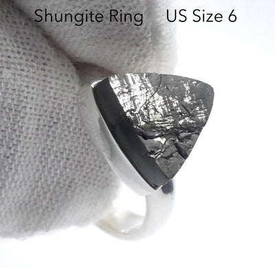 Noble Shungite Ring | Triangular Unpolished  | 925 Sterling Silver | US Size 6 | AUS Size L1/2 | Purify | Protect EMFs | Genuine Gems from Crystal Heart Melbourne Australia est 1986