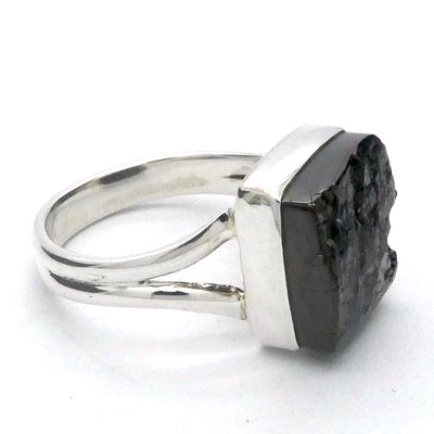 Noble Shungite Ring | Square Stone | Raw Top | 925 Sterling Silver | US Size 8 | AUS Size P1/2 | Purify Water | Protect EMFs | Genuine Gems from Crystal Heart Melbourne Australia est 1986