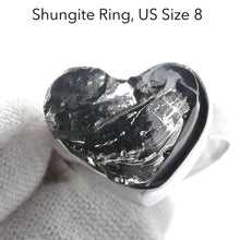 Load image into Gallery viewer, Noble Shungite Ring | Raw Heart Shape | 925 Sterling Silver | US Size 8 | AUS Size P1/2 | Purify Water | Protect EMFs | Genuine Gems from Crystal Heart Melbourne Australia est 1986