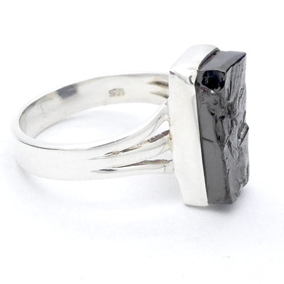 Noble Shungite Ring | Raw Oblong | 925 Sterling Silver | US Size 8.5 | AUS Size Q1/2 | Purify Water | Protect EMFs | Genuine Gems from Crystal Heart Melbourne Australia est 1986