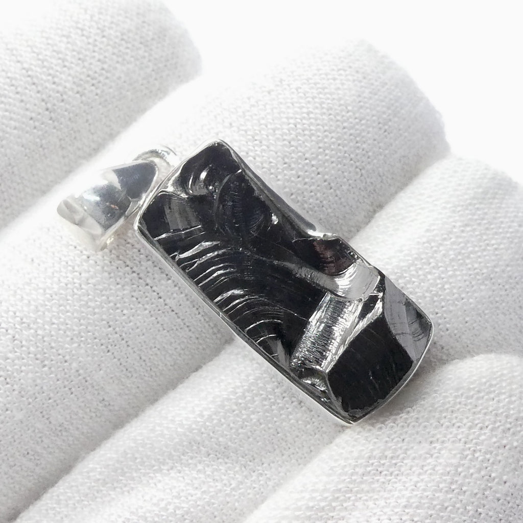 Shungite Pendant, Long Oblong, Raw Surface, 925 Sterling Silver