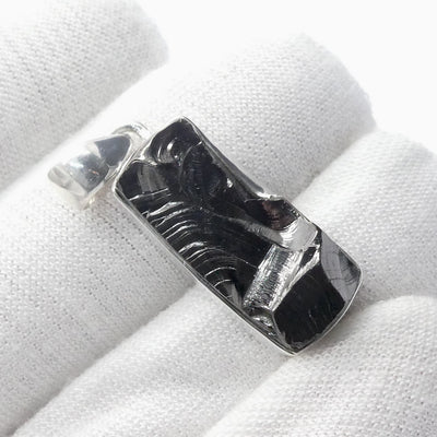 Shungite Pendant, Long Oblong, Raw Surface, 925 Sterling Silver