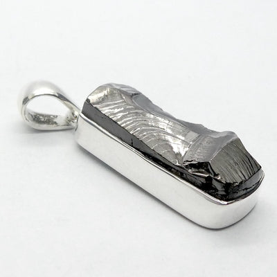 Shungite Pendant, Long Oblong, Raw Surface, 925 Sterling Silver