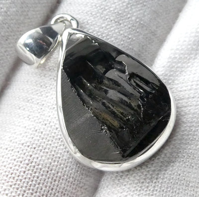 Noble Shungite Pendant | 925 Sterling Silver | Rugged Unpolished Top | Fullerenes and Buckyballs | Purify Water | Healing Universal Energy | EMF protection | Genuine Gems from Crystal Heart Melbourne Australia est 1986