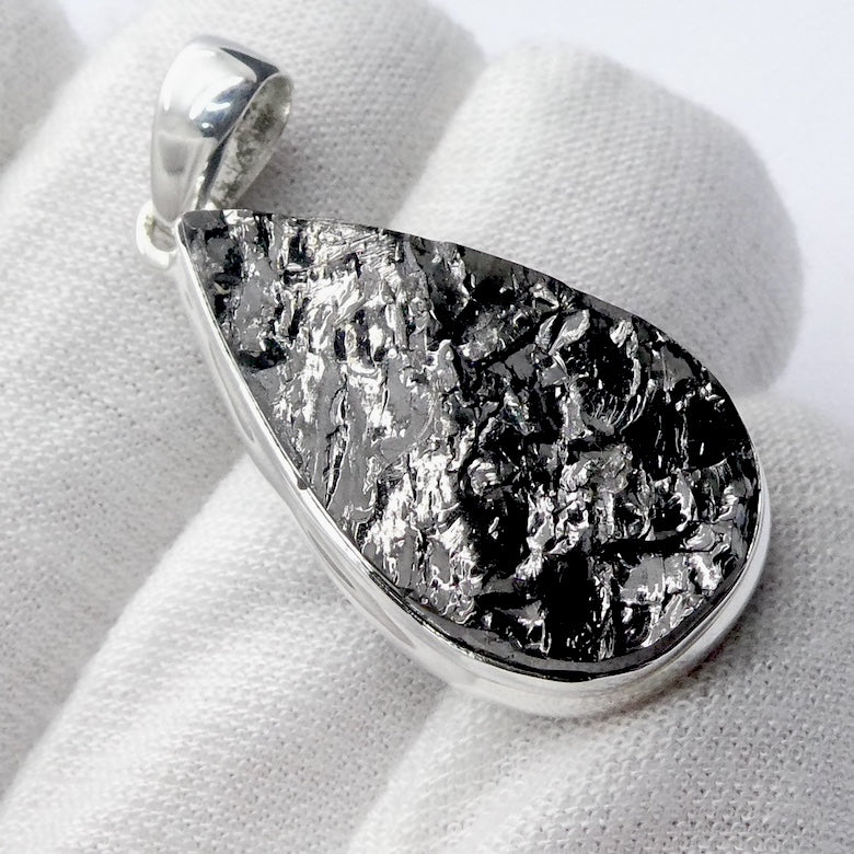 Noble Shungite Pendant | 925 Sterling Silver | Rugged Unpolished Top | Fullerenes and Buckyballs | Purify Water | Healing Universal Energy | EMF protection | Genuine Gems from Crystal Heart Melbourne Australia est 1986