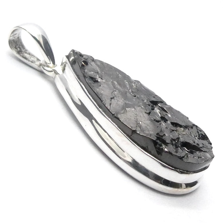 Noble Shungite Pendant | 925 Sterling Silver | Rugged Unpolished Top | Fullerenes and Buckyballs | Purify Water | Healing Universal Energy | EMF protection | Genuine Gems from Crystal Heart Melbourne Australia est 1986