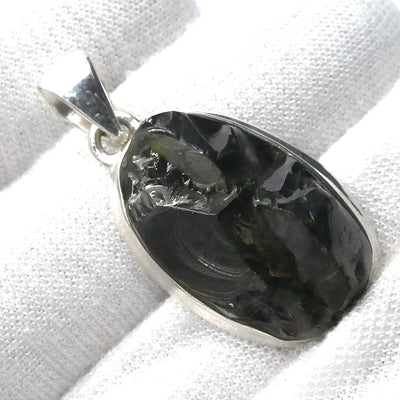 Noble Shungite Pendant | 925 Sterling Silver | Rugged Unpolished Top | Fullerenes and Buckyballs | Purify Water | Healing Universal Energy | EMF protection | Genuine Gems from Crystal Heart Melbourne Australia est 1986