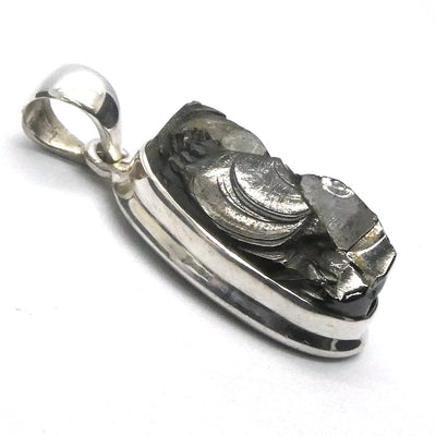 Noble Shungite Pendant | 925 Sterling Silver | Rugged Unpolished Top | Fullerenes and Buckyballs | Purify Water | Healing Universal Energy | EMF protection | Genuine Gems from Crystal Heart Melbourne Australia est 1986