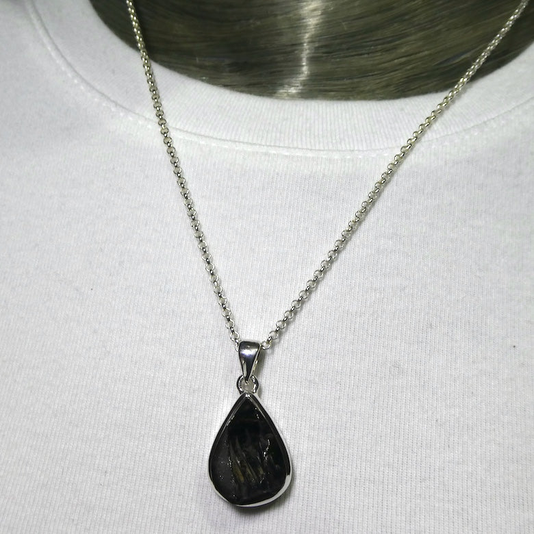 Noble Shungite Pendant | 925 Sterling Silver | Rugged Unpolished Top | Fullerenes and Buckyballs | Purify Water | Healing Universal Energy | EMF protection | Genuine Gems from Crystal Heart Melbourne Australia est 1986