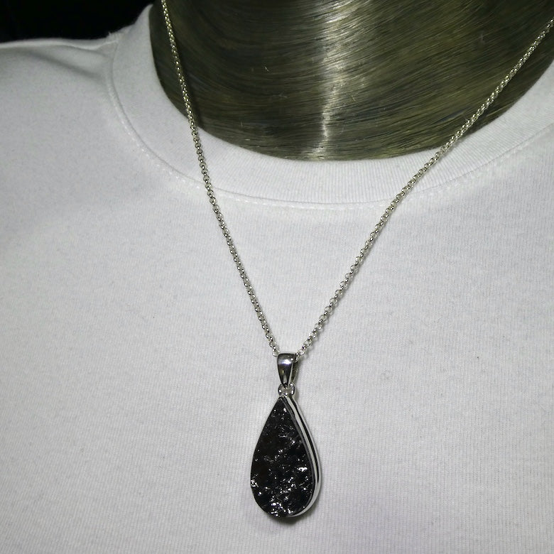 Noble Shungite Pendant | 925 Sterling Silver | Rugged Unpolished Top | Fullerenes and Buckyballs | Purify Water | Healing Universal Energy | EMF protection | Genuine Gems from Crystal Heart Melbourne Australia est 1986