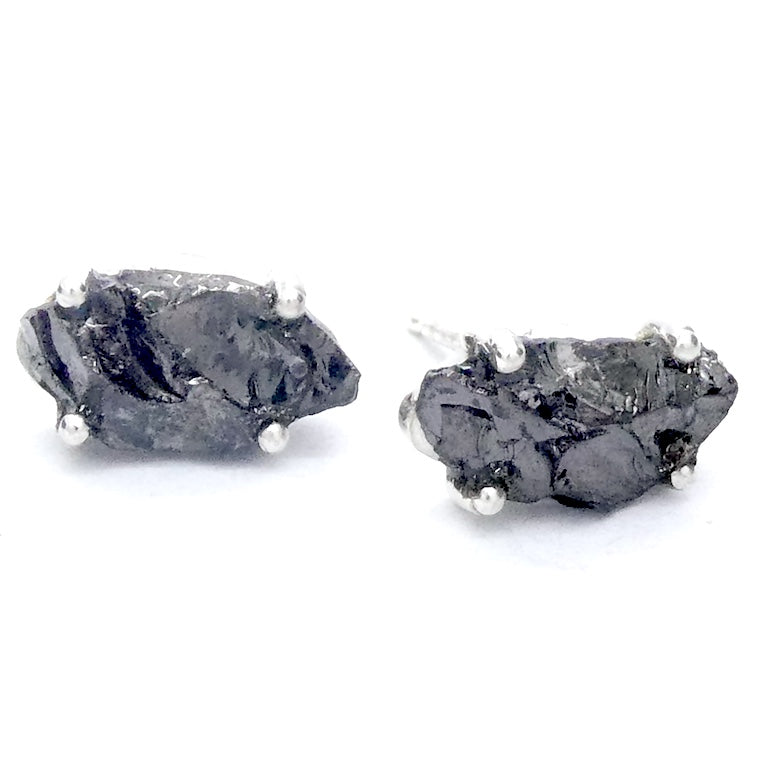 Noble Shungite Stud Earrings | Shiny Raw Nuggets | 925 Sterling Silver | Fullerenes and Buckyballs | Purify Water | Healing Universal Energy | EMF protection | Genuine Gems from Crystal Heart Melbourne Australia est 1986