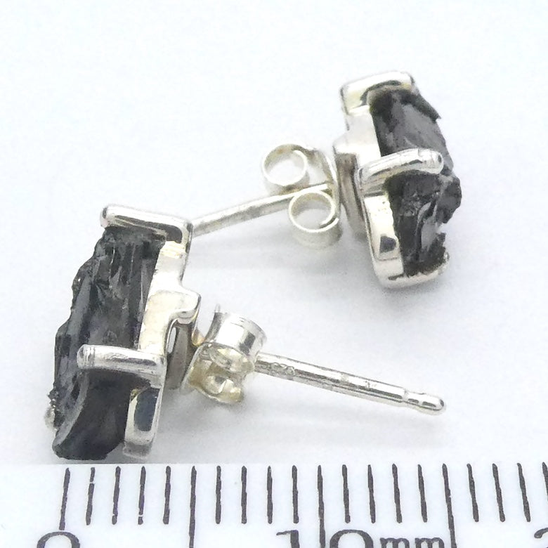 Noble Shungite Stud Earrings | Shiny Raw Nuggets | 925 Sterling Silver | Fullerenes and Buckyballs | Purify Water | Healing Universal Energy | EMF protection | Genuine Gems from Crystal Heart Melbourne Australia est 1986