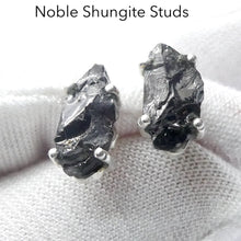 Load image into Gallery viewer, Noble Shungite Stud Earrings | Shiny Raw Nuggets | 925 Sterling Silver | Fullerenes and Buckyballs | Purify Water | Healing Universal Energy | EMF protection | Genuine Gems from Crystal Heart Melbourne Australia est 1986