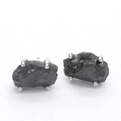 Noble Shungite Stud Earrings | Shiny Raw Nuggets | 925 Sterling Silver | Fullerenes and Buckyballs | Purify Water | Healing Universal Energy | EMF protection | Genuine Gems from Crystal Heart Melbourne Australia est 1986