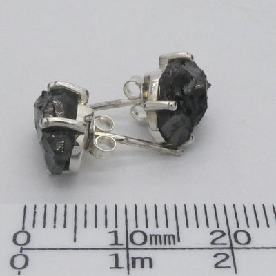 Noble Shungite Stud Earrings | Shiny Raw Nuggets | 925 Sterling Silver | Fullerenes and Buckyballs | Purify Water | Healing Universal Energy | EMF protection | Genuine Gems from Crystal Heart Melbourne Australia est 1986