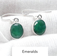 Load image into Gallery viewer, Emerald Hook Earrings | Faceted ovals | 925 Sterling Silver | Creative Joy | Wisdom of the Heart | Genuine gems from Crystal Heart Melbourne Australia since 1986