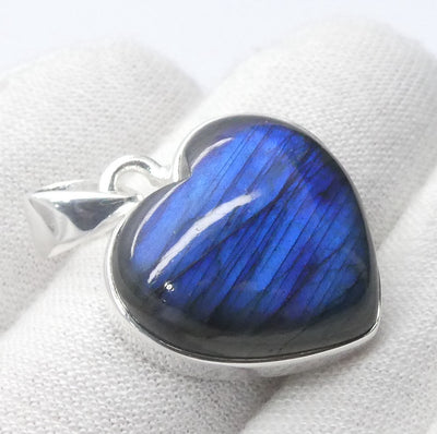 Labradorite Pendant, Polished Cabochon Heart,  925 Silver